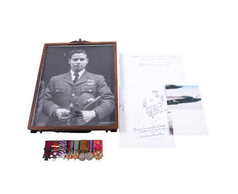 Guy Gibson interest; a set of miniature medals, including DSO, DFC, Legion of Merit and others, with a monochrome photograph 