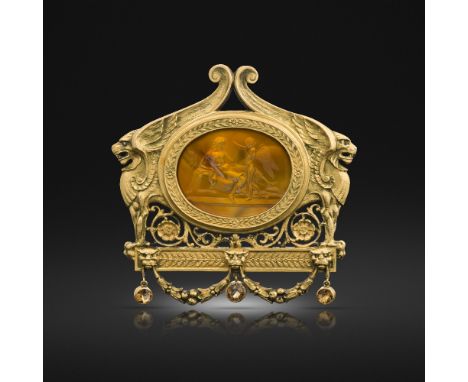 A mid 19th century cornelian intaglio-mounted early 20th century gold Neoclassical pendant by Andre Bucher The unsigned intag