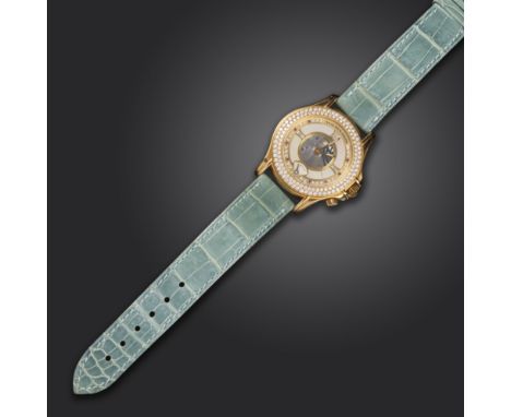 A diamond-set 18ct yellow gold alarm watch by Mauboussin, model R21369, case number 103, the bezel set with two rows of round