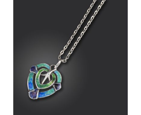 An Arts and Crafts silver and enamel pendant by William H Haseler, the heart-shaped pendant decorated with polychrome enamel,