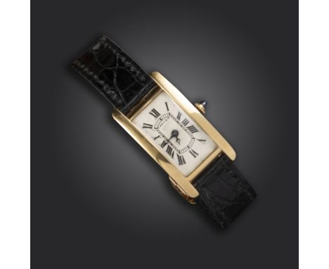 A Tank Cintree gold wristwatch by Cartier, the signed rectangular dial with Roman numerals, manual movement by European Watch