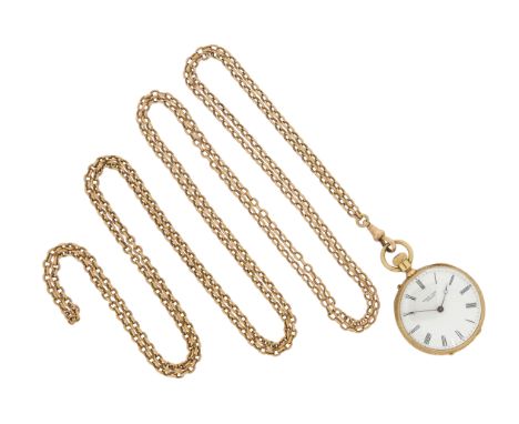 A gold open-faced fob watch, the white enamel dial with black Roman numerals, dial signed Henry Capt Geneva, the inner case n