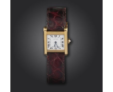 A gentleman's gold Tank Normale wristwatch by Cartier, the signed square dial with Roman numerals, signed Paris at 6, blue st