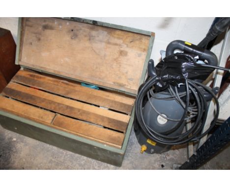 A LARGE TOOL CHEST PLUS CONTENTS TOGETHER WITH A CHALLENGE PRESSURE WASHER