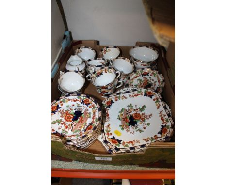 A TRAY OF VINTAGE BURMAH GILDED FLORAL CHINA 