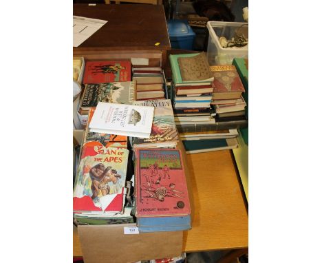 THREE BOXES OF VINTAGE BOOKS TO INCLUDE CRIME NOVELS, TARZAN OF THE APES ETC.