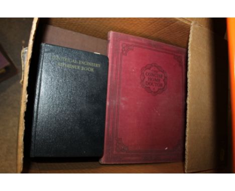 A BOX OF VINTAGE BOOKS TO INCLUDE ENGINEERING INTEREST, HOME DOCTOR BOOK ETC.