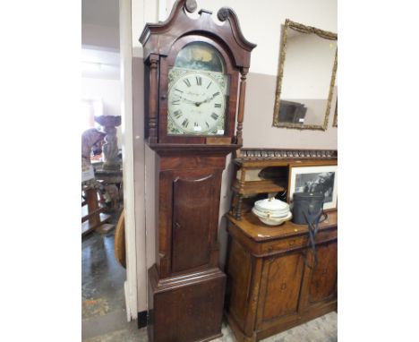 A 19TH CENTURY OAK LONGCASE CLOCK WITH 30 HOUR MOVEMENT