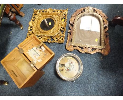 TWO GILT SMALL MIRRORS & A PIGEON CLOCK
