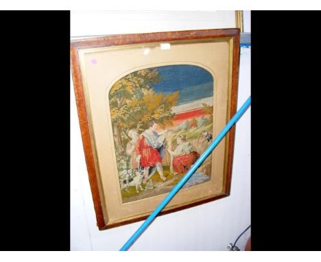 A classical scene tapestry panel in Birds-Eye maple frame