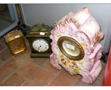Ceramic clock, oriental clock and one other 