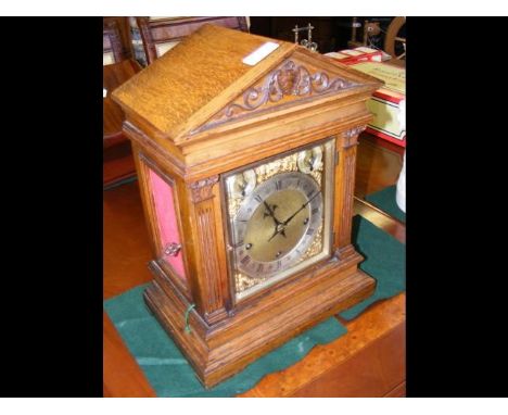 An antique oak cased bracket clock with chime in silent and repeater mechanism - 41cm highCONDITION REPORTAS per imagessome w