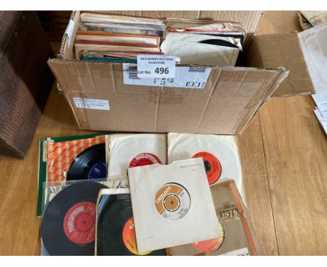 Records: A box of vintage 45's to include several tri-centre Elvis and London/Coral/Decca, Yardbirds, Dylan etc. (50+)