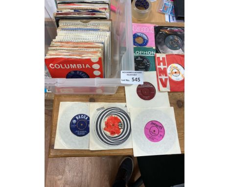 Records : Box of 45s singles 100+ in crate many 'London' label, Decca etc again good genre mix with demos included