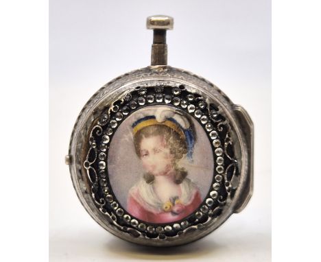 A Louis XVI white metal pair cased pocket watch by Jean Robert Soret, key wind,&nbsp;having signed white enamel Roman numeral