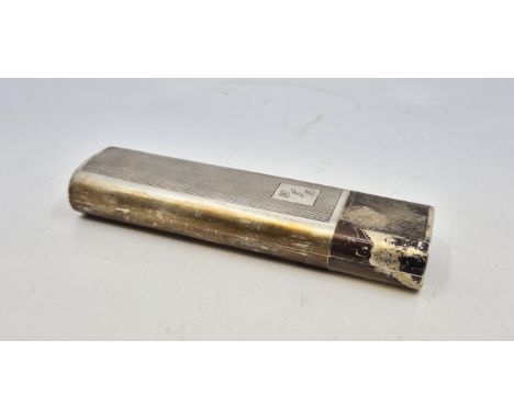 An engine turned silver cigar case, by William Manton, Birmingham 1991, of ovoid section, length 13.5cm (90.9g), together wit