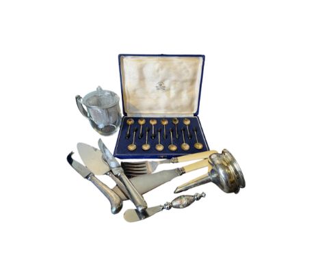 20th Century A group of mixed cutlery [a] Mappin &amp; Webb, A set of twelve silver teaspoons, with simulation coffee beans [