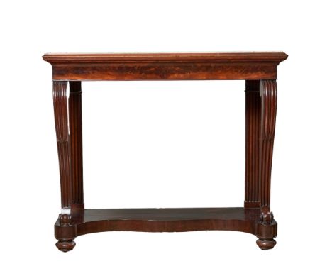 British 19th Century A marble-top mahogany console table Provenance: The Sloane Club  Dimensions: 39 in. (H) 46 in. x (W) x 2