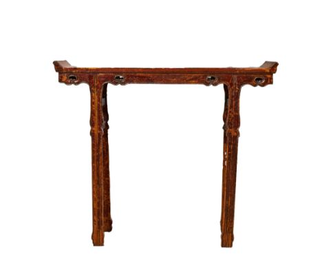 Chinese 19th Century A console table, original red lacquer stripped  Dimensions: 34 in. (H) x 40 in. (W) x 12 in. (D) 