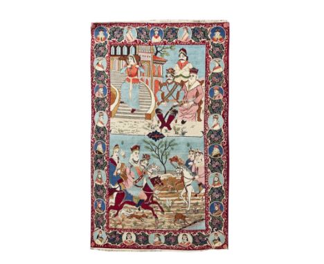 Persian Iran A fine quality Kashan rug, A Hunting Party Name of Prince inscribed centrally&nbsp; c.1920 