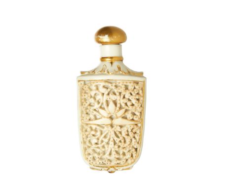 Royal Worcester Circa 1900 A reticulated white and gold scent bottle  Dimensions: 3 in. (H) x 1.5 in. (W) 