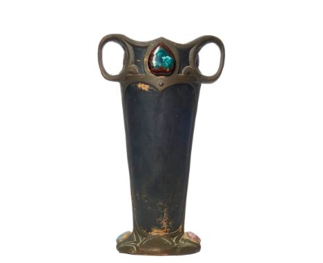 Bretby Early 20th Century An Art Nouveau earthenware and enamel cabochon 'Ruskin stone'&nbsp;inlay vase Marked to the underne