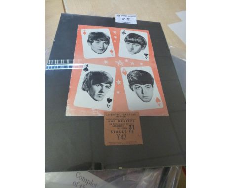 Records : Memorabilia - Beatles - 1964 tour programme &amp; ticket in Frame from Gaumont Theatre- Ipswich - good condition