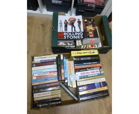 Records : Music related books in 2 boxes inc. record guide, Rolling Stones, Byrds etc.