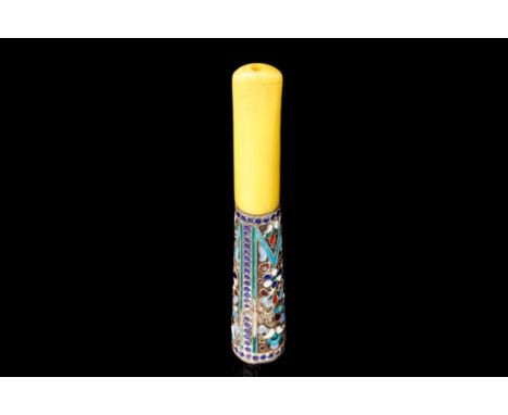 Small antique Silver Cigarette Holder with enamel. Silver 84 with colored enamel. The enamel has small losses. Russian Empire