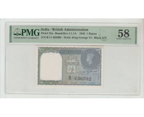 India, Governor The Marquess of Linlithgow (1936 - 1943). British AdministrationPick# 25a Jhun&Rez 4.1.1A 1940 1 Rupee S/N R/