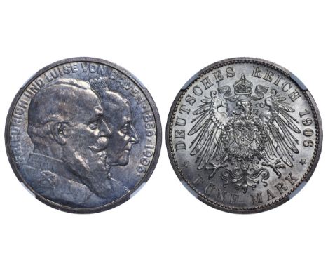 Germany, Grand Duchy of Baden, King Frederick I (1856 - 1907), 5 marks, 1906 year, Silver, 27,77 gr, KM#277, Golden Wedding A