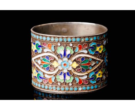 Ring for napkins, table decoration. Color cloisonnÃ© enamel. Small enamel defects. Silver 84. Moscow, Russian Empire. Manufac