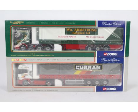 Corgi - Two boxed Corgi Limited Edition 1:50 scale diecast trucks. Lot consists of Corgi CC12907 Scania Topline Curtainside '