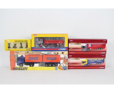 Joal, Corgi - Four boxed diecast model trucks in various scales plus a boxed set of Corgi  #31903 metal figures. Lot consists
