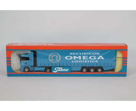 Tekno - A boxed Tekno #66 'The British Collection' 1:50 scale diecast Scania Curtainside 'Omega'. The model appears to be in 