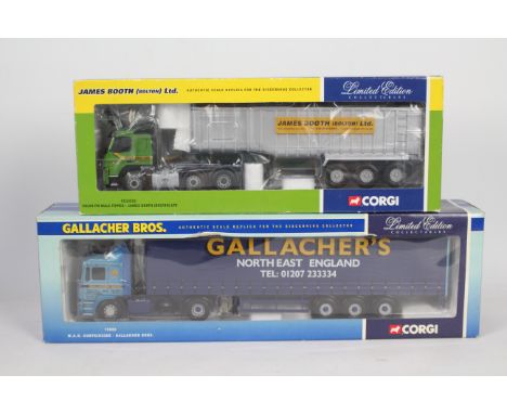 Corgi - A pair of boxed Corgi Limited Edition 1:50 scale diecast trucks. Lot consists of Corgi #75803 MAN Curtainside 'Gallag