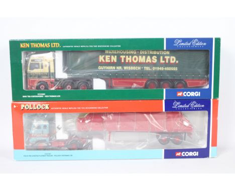 Corgi - Two boxed Corgi Limited Edition 1:50 scale diecast trucks. Lot consists of CC13107 Volvo F88 Sheeted Flatbed Trailer 