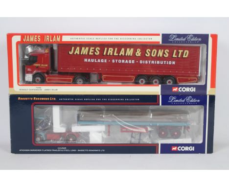 Corgi - Two boxed Corgi Limited Edition 1:50 scale diecast trucks. Lot consists of #75606 Renault Curtainside 'James Irlam Lt