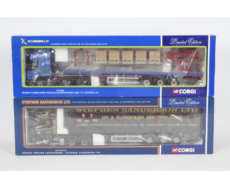 Corgi - Two boxed Corgi Limited Edition 1:50 scale diecast trucks. Lot consists of CC12109 Renault Flatbed Crane Trailer &amp