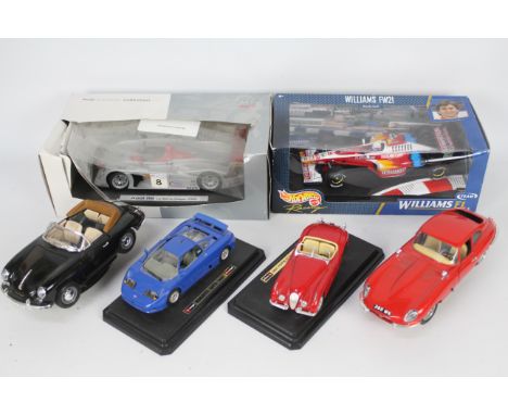 Hot Wheels, Bburago, Maisto -Two boxed 1:18 scale diecast model cars with a small group of unboxed 1:18 and 1:24 diecast mode