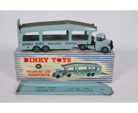 Dinky - A boxed Bedford Pullmore Car Transporter # 582 with loading ramp # 994. The model shows some signs of age and play us