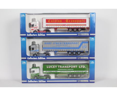 Universal Hobbies - Three boxed Limited Edition 1:50 scale diecast Scania Curtainside trucks from Universal Hobbies. Lot cons