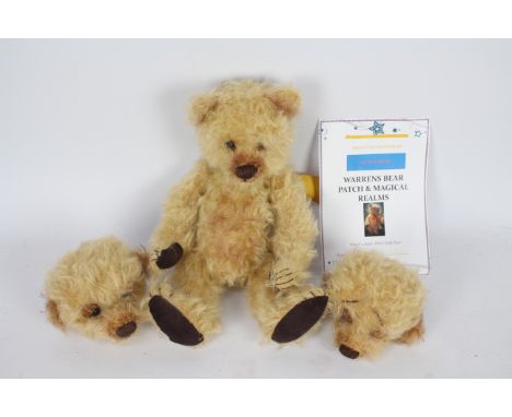 One of a Kind Artist Teddy Bear - A 'Monty The Mood Bear' and three other heads of teddy bears. Full-bodied teddy bear has a 