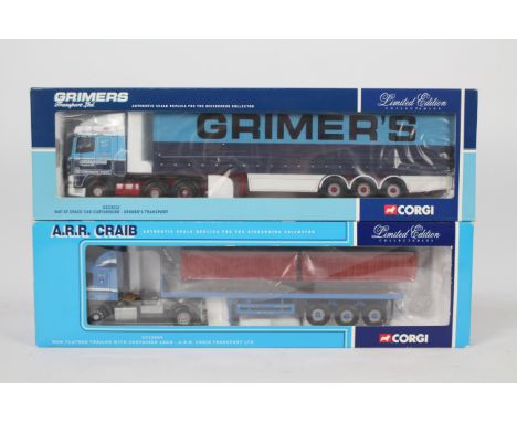 Corgi - Two boxed Corgi Limited Edition 1:50 scale diecast trucks. Lot consists of Corgi CC MAN Flatbed Trailer wioth Contain