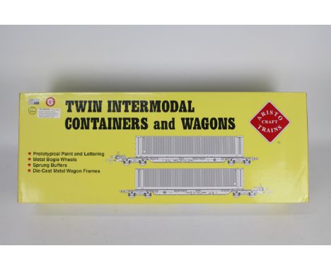 Aristo Craft - A boxed Aristo Craft ART-50801 #1 Gauge/1:29 scale Twin Intermodal Containers and Wagons. The items in 'DHL' l