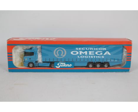 Tekno - A boxed Tekno #66 'The British Collection' 1:50 scale diecast Scania Curtainside 'Omega'. The model appears to be in 