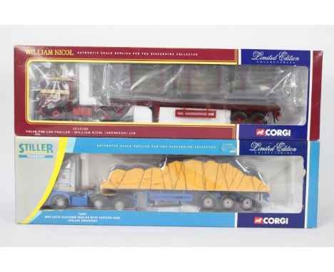 Corgi - Two boxed Corgi Limited Edition 1:50 scale diecast trucks. Lot consists of Corgi '76801 MAN ARtic Platform Trailer wi