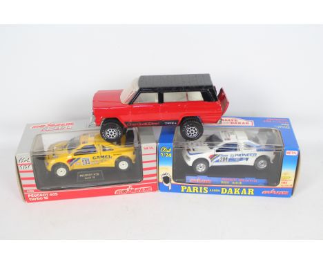 Majorette - Tonka - 3 x models in 1:24 scale including two boxed Peugeot 405 Turbo 16 Rally cars in two different colour sche