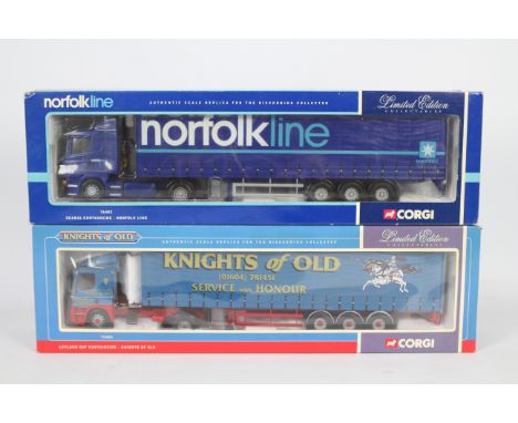 Corgi - Two boxed Corgi Limited Edition 1:50 scale diecast trucks. Lot consists of #75405 Leyland DAF Curtainside 'Knights of