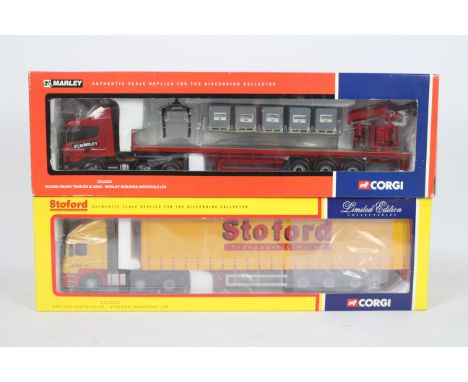 Corgi - A brace of boxed Corgi Limited Edition 1:50 scale diecast trucks. Lot consists of Corgi  CC12217 Scania Crane Trailer